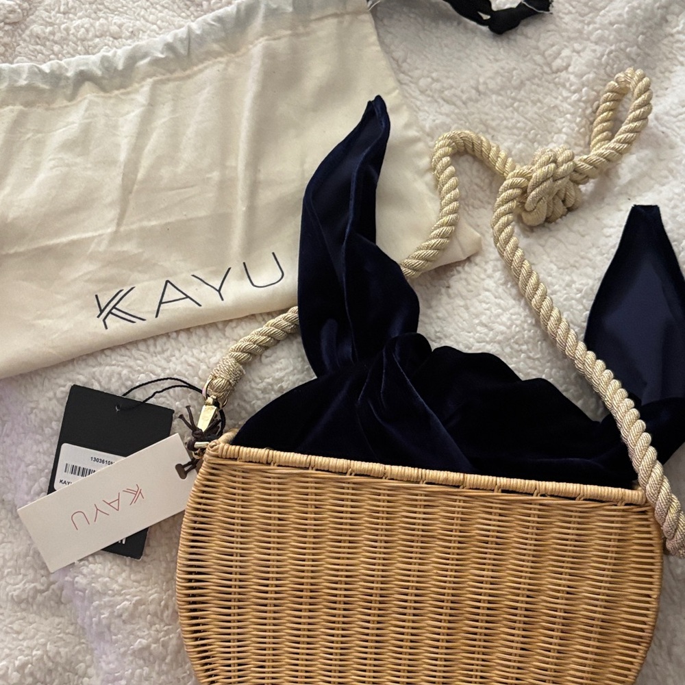 Navy and Tan Woven Crossbody Bag